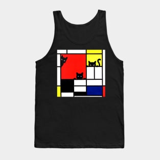 Mondrian Cats Composition with Red, Yellow, Blue, and Black Tank Top